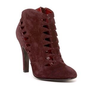 Aerin Stenet Bootie Maroon Suede Leather Cut Out Heeled Bootie size 8